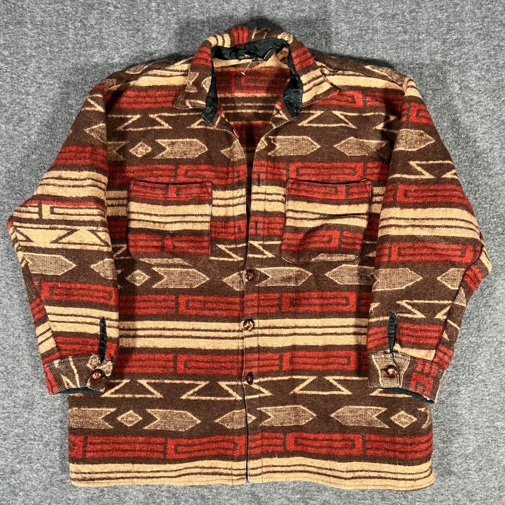 Vintage Thums Up Wool Blend Southwestern Geometric Aztec Jacket XL Brown Rust